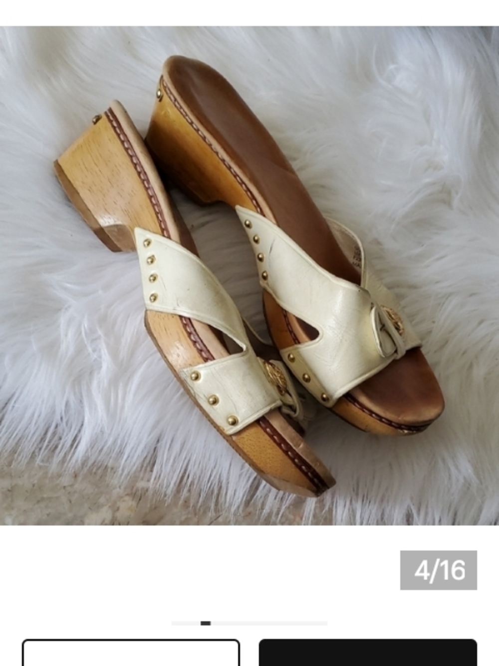 Coach Cream Leather Studded Slide Clogs with Wood Heel